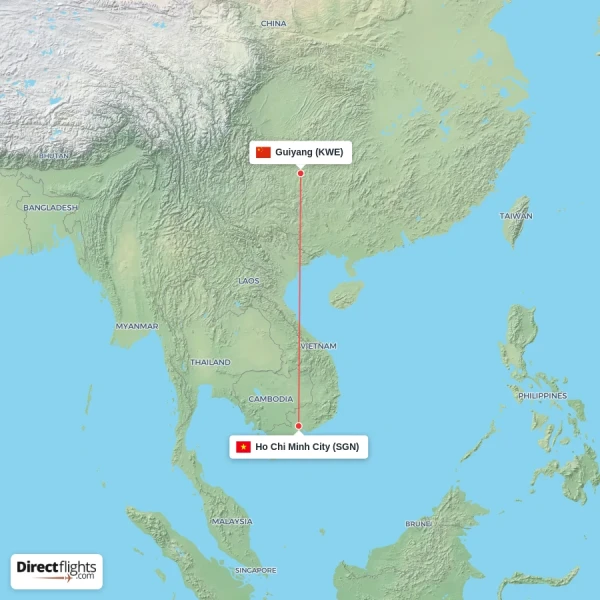 Guiyang - Ho Chi Minh City direct flight map