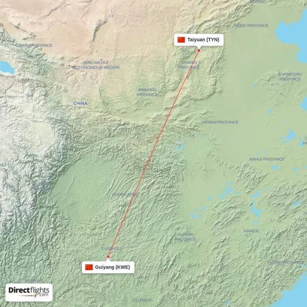 Guiyang - Taiyuan direct flight map