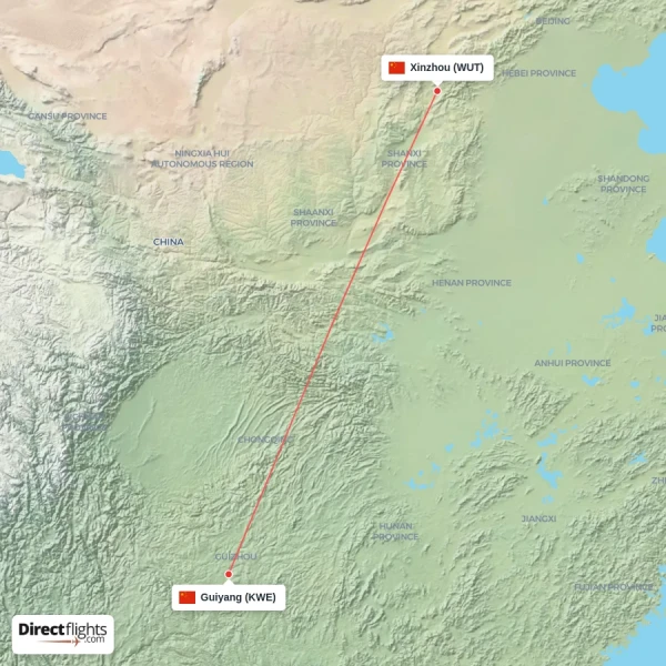 Guiyang - Xinzhou direct flight map