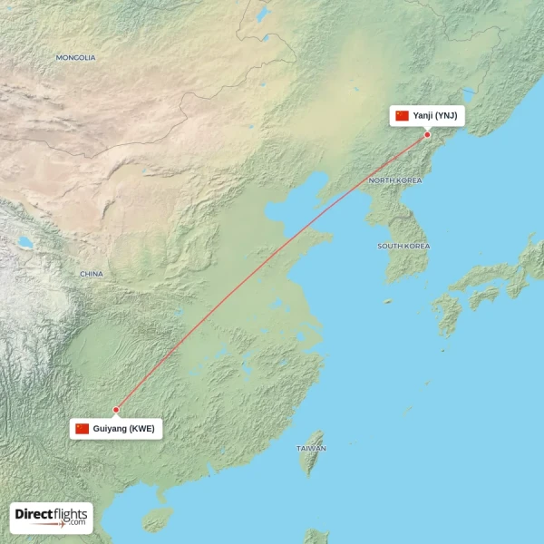 Guiyang - Yanji direct flight map