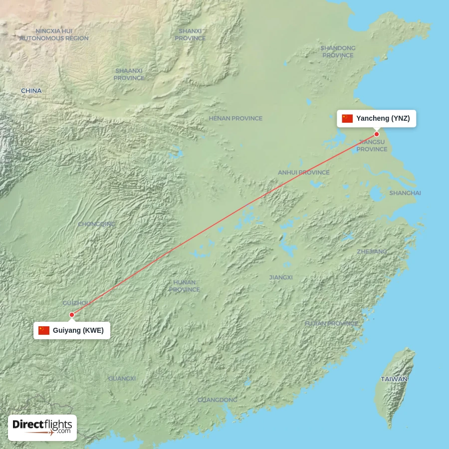 KWE - YNZ route map