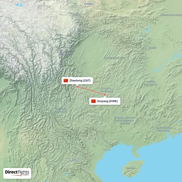 Guiyang - Zhaotong direct flight map