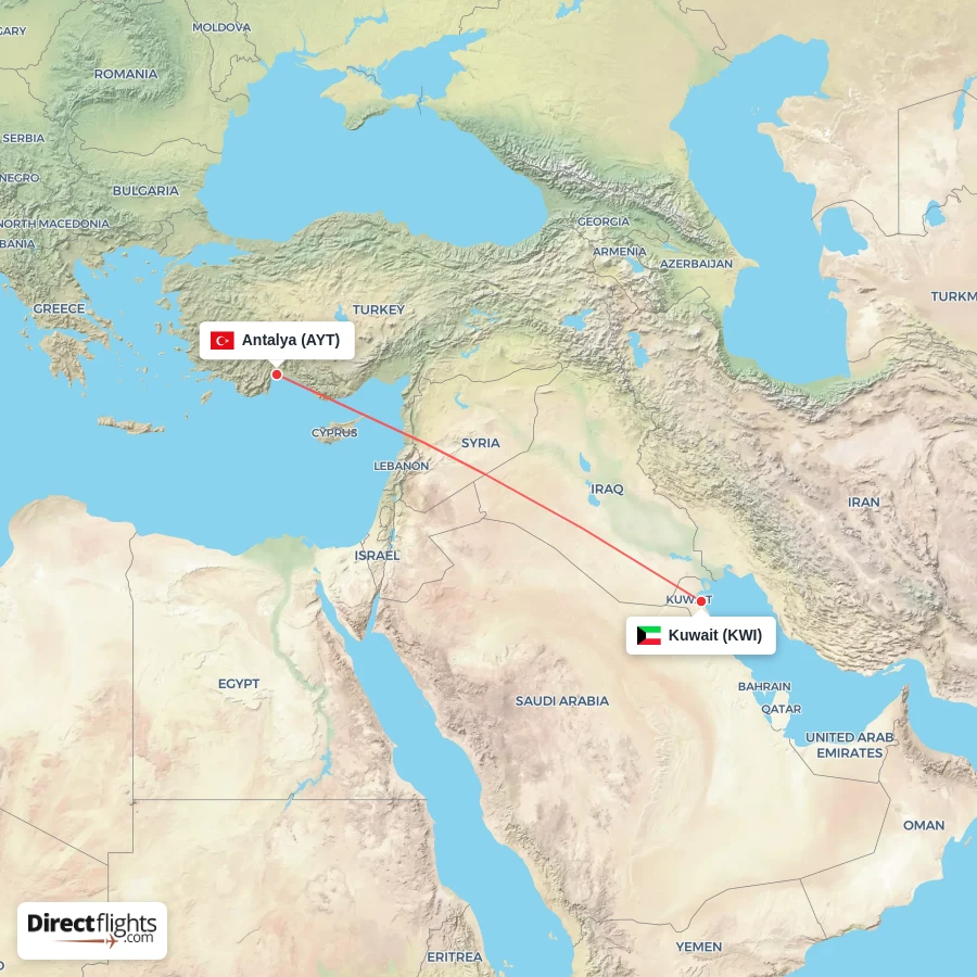 KWI - AYT route map