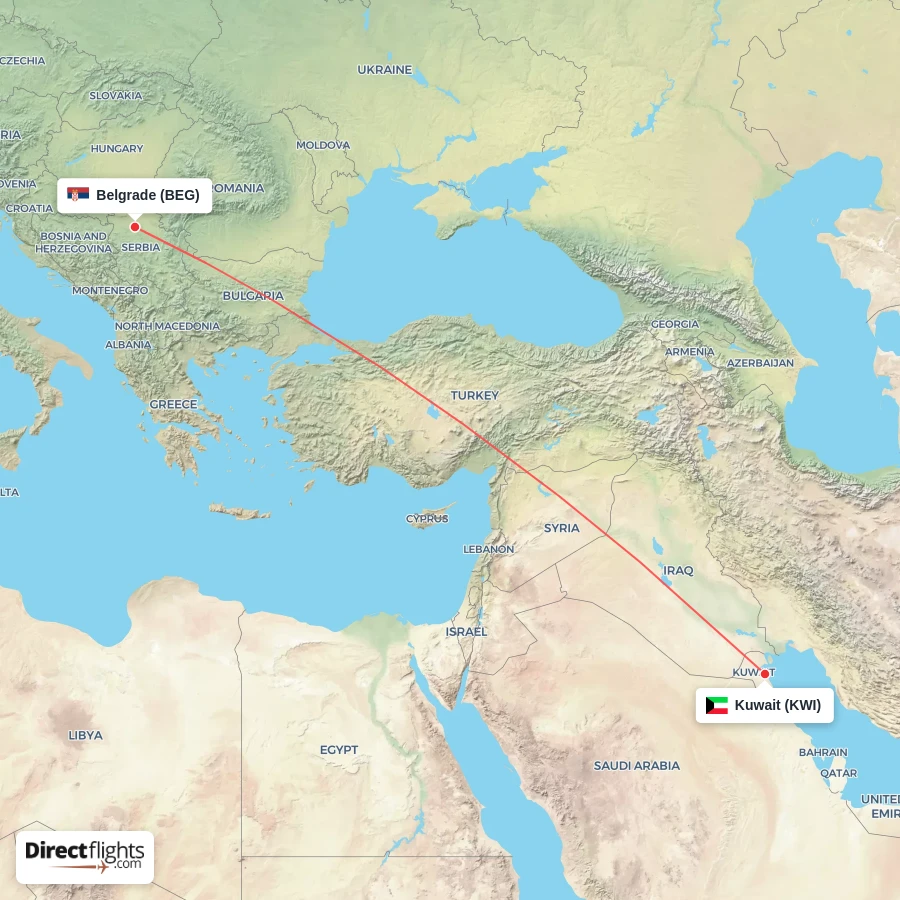 KWI - BEG route map