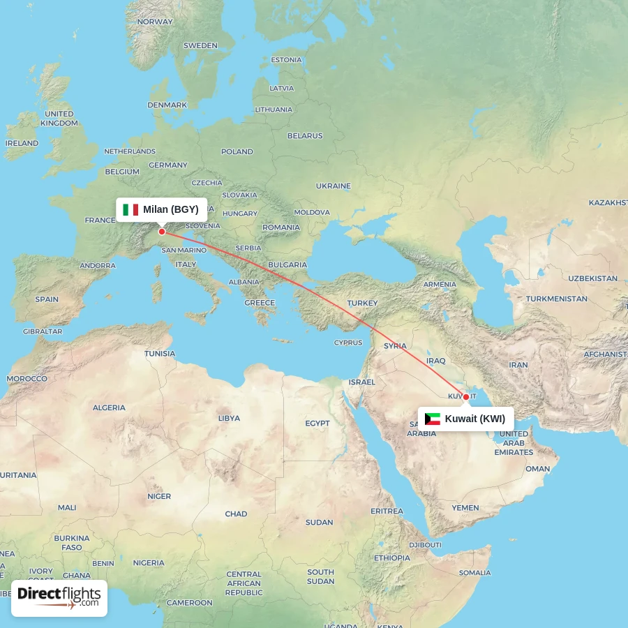 KWI - BGY route map