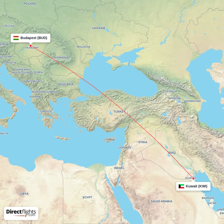 KWI - BUD route map