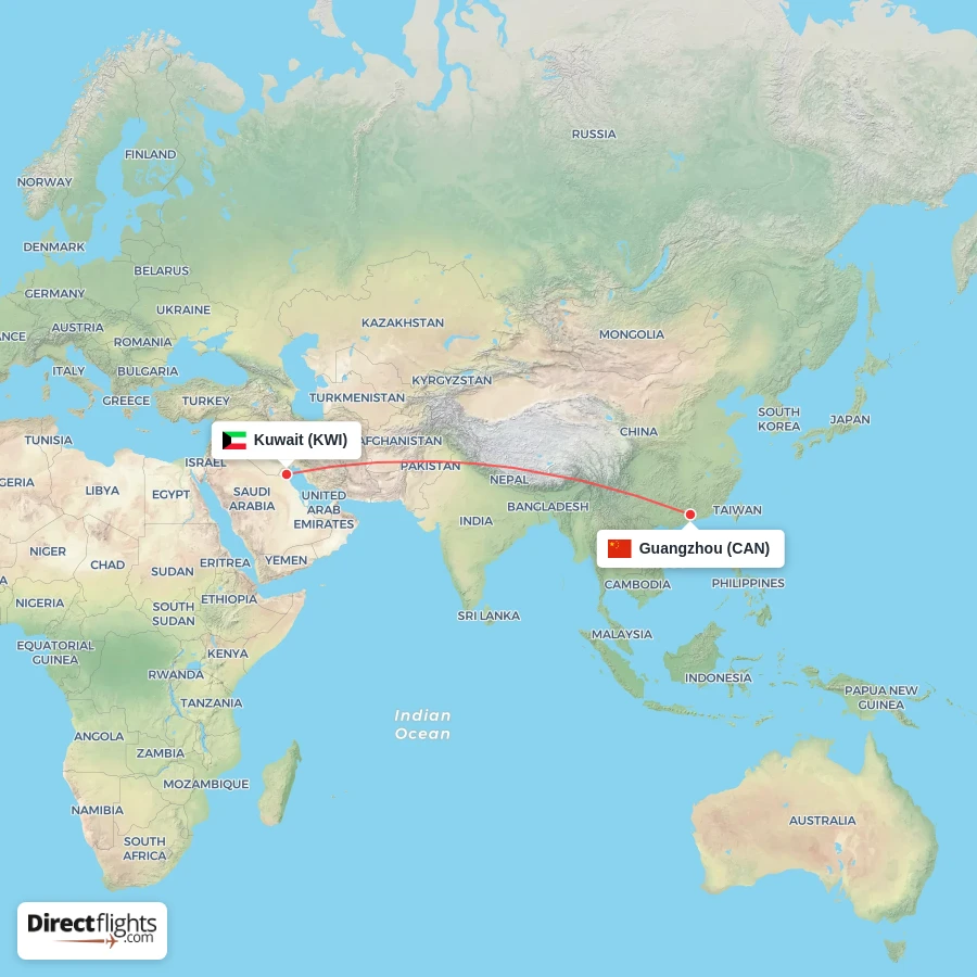 KWI - CAN route map