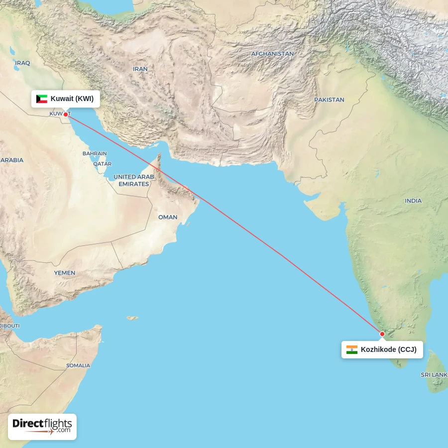 KWI - CCJ route map