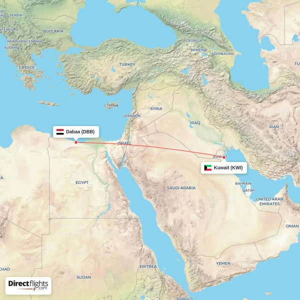 Kuwait - Dabaa direct flight map