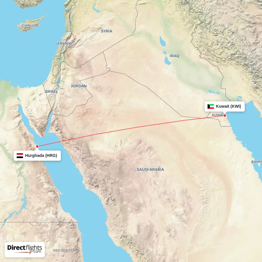 KWI - HRG route map