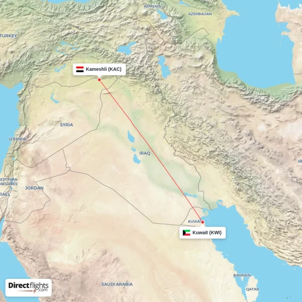 Kuwait - Kameshli direct flight map