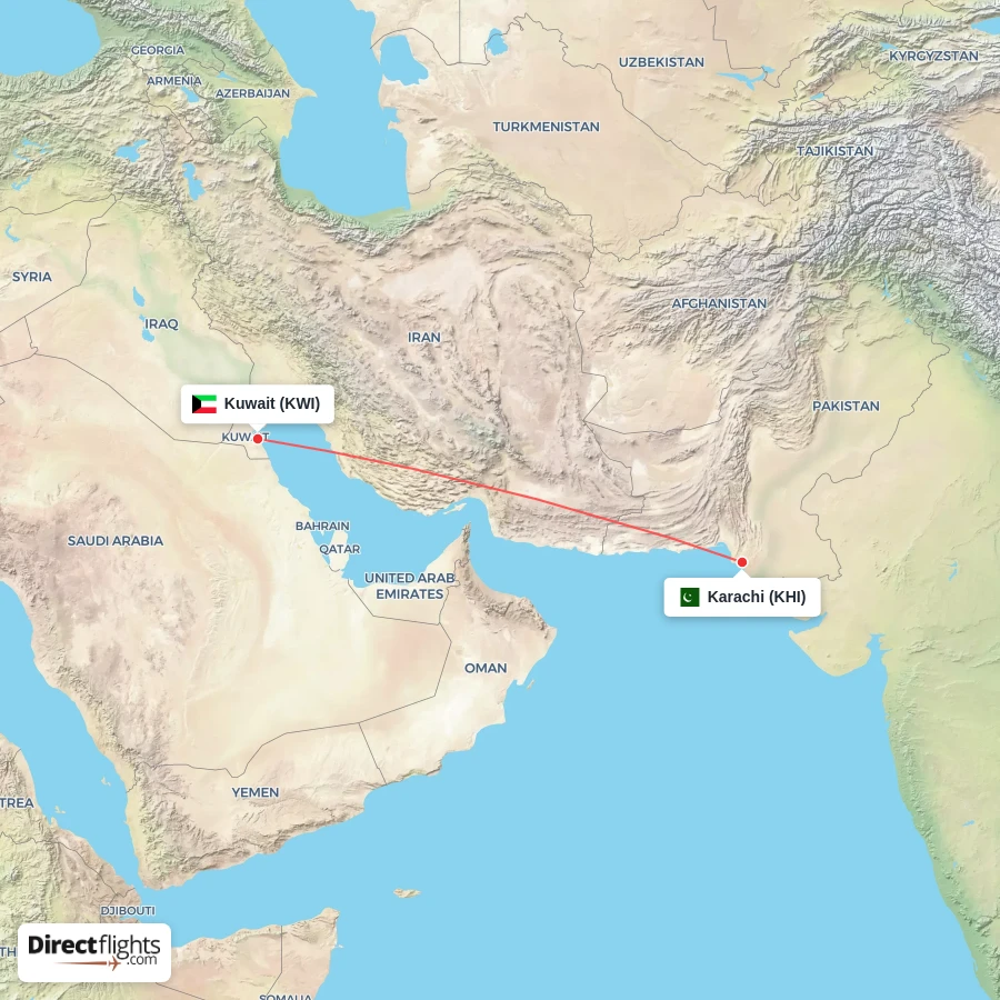KWI - KHI route map