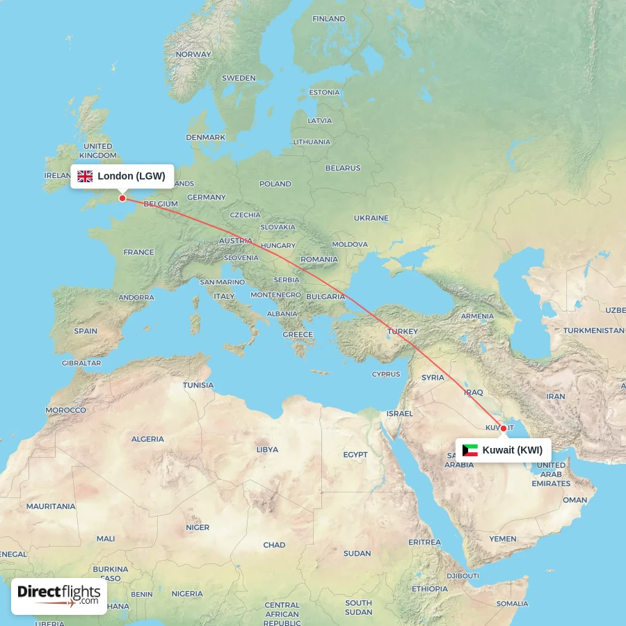 KWI - LGW route map