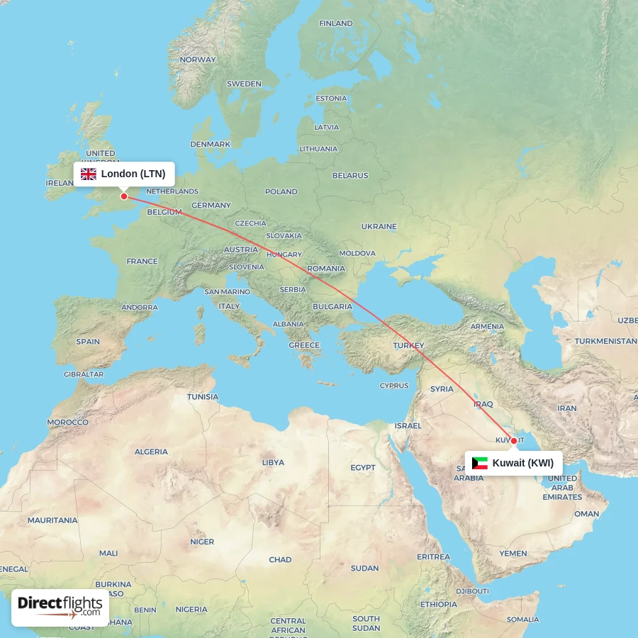 KWI - LTN route map