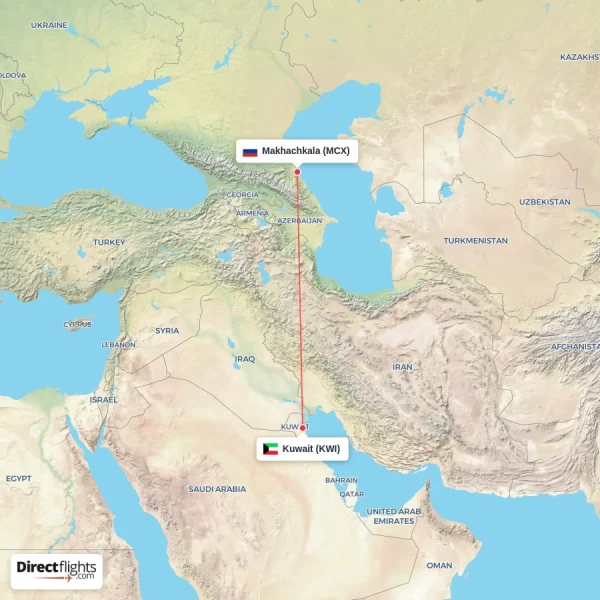 Kuwait - Makhachkala direct flight map