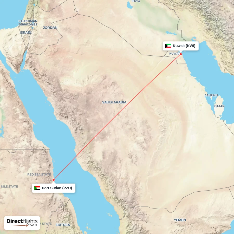 KWI - PZU route map