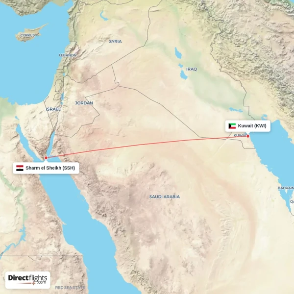 Kuwait - Sharm el Sheikh direct flight map
