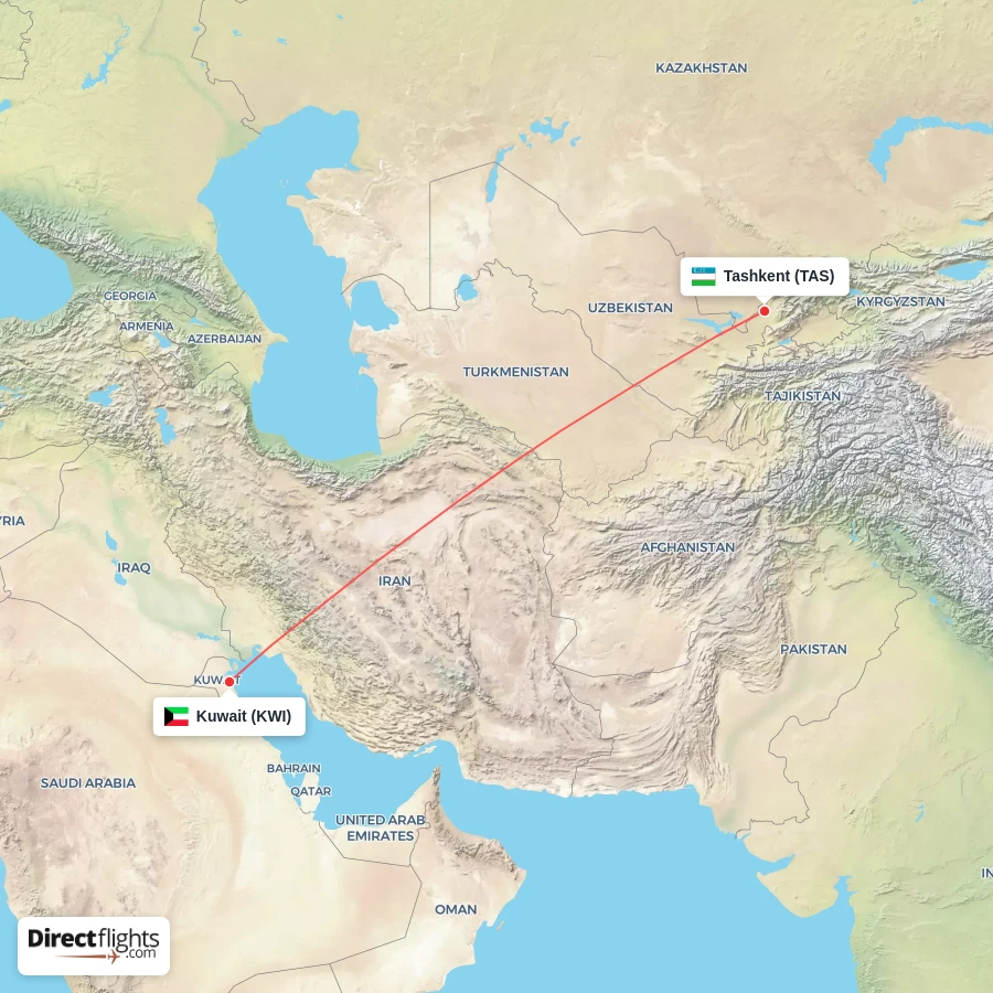 KWI - TAS route map