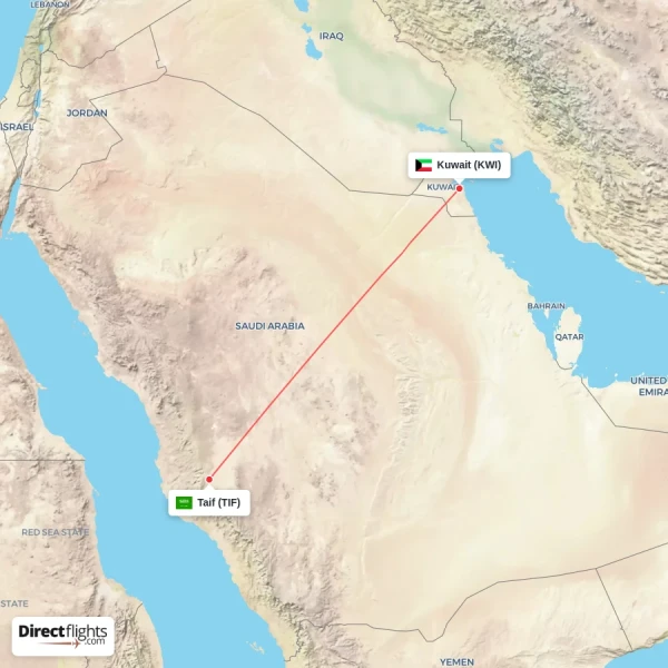 Kuwait - Taif direct flight map