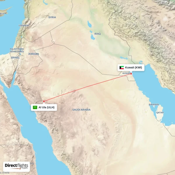 Kuwait - Al Ula direct flight map