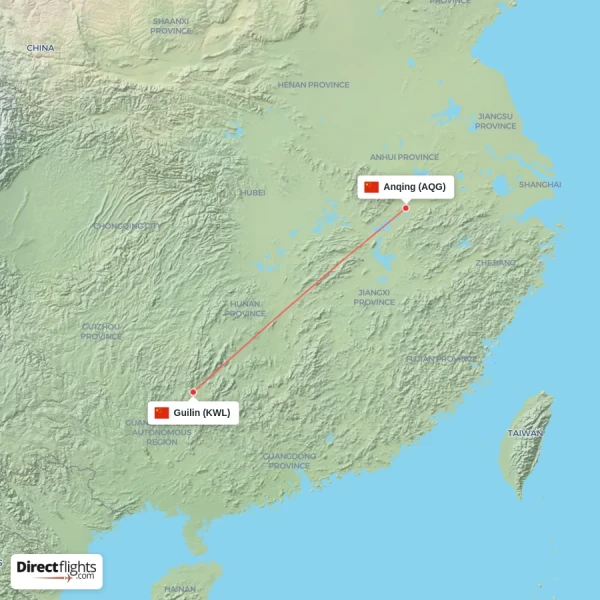 Guilin - Anqing direct flight map