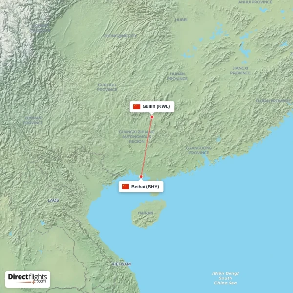 Guilin - Beihai direct flight map
