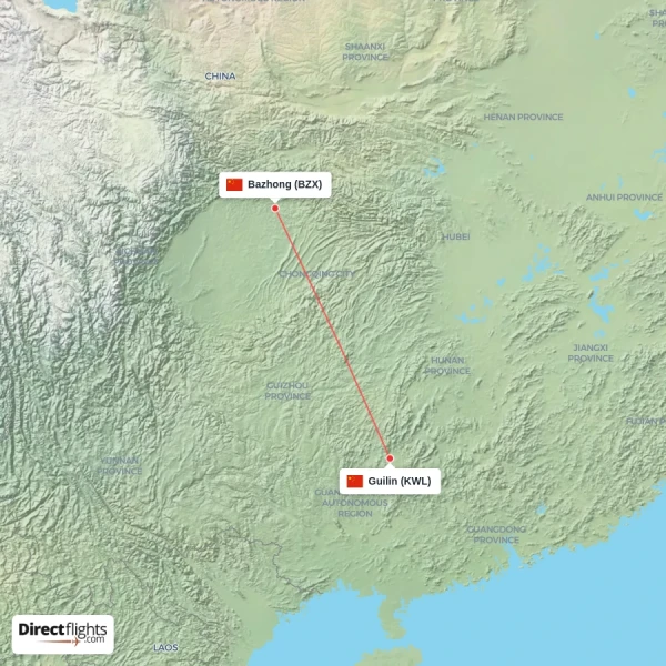 Guilin - Bazhong direct flight map