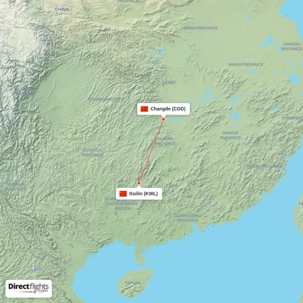 Guilin - Changde direct flight map