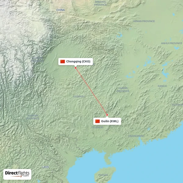 Guilin - Chongqing direct flight map