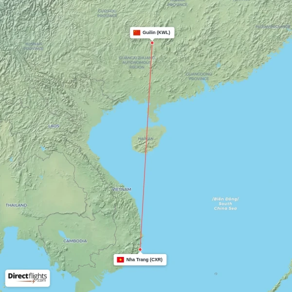 Guilin - Nha Trang direct flight map