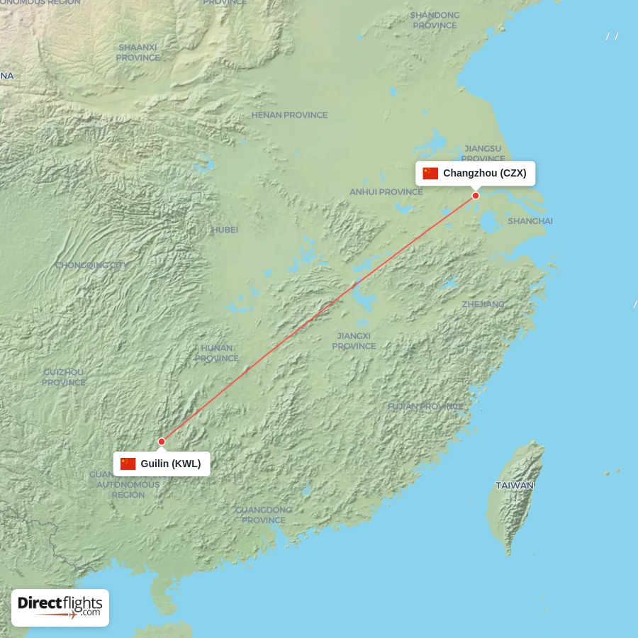 KWL - CZX route map