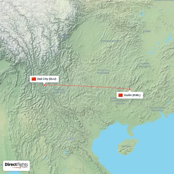 Guilin - Dali City direct flight map