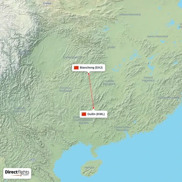 Guilin - Biancheng direct flight map