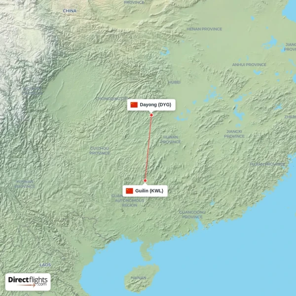 Guilin - Dayong direct flight map