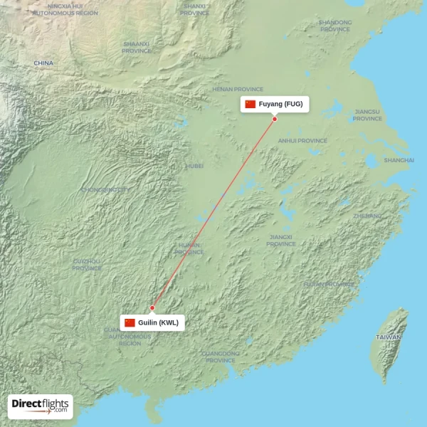 Guilin - Fuyang direct flight map