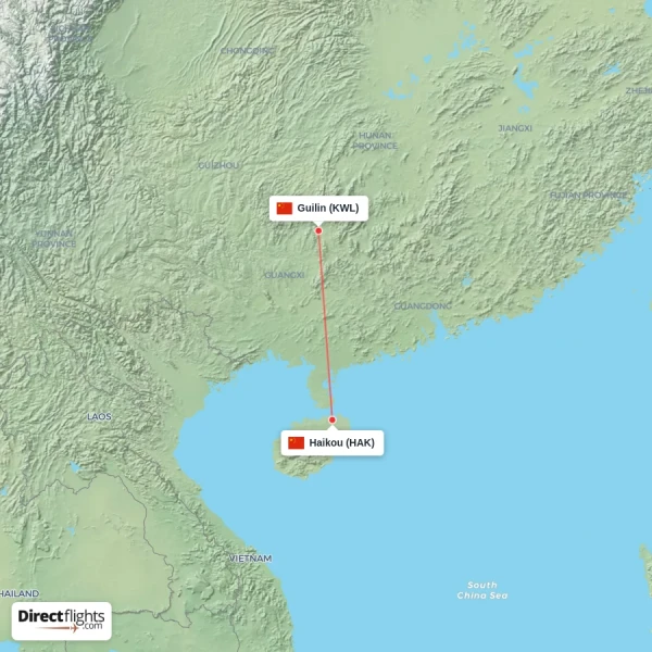 Guilin - Haikou direct flight map