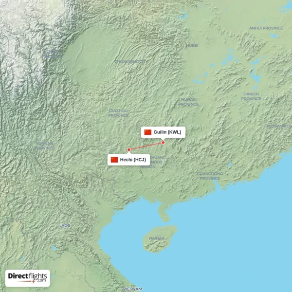 Guilin - Hechi direct flight map