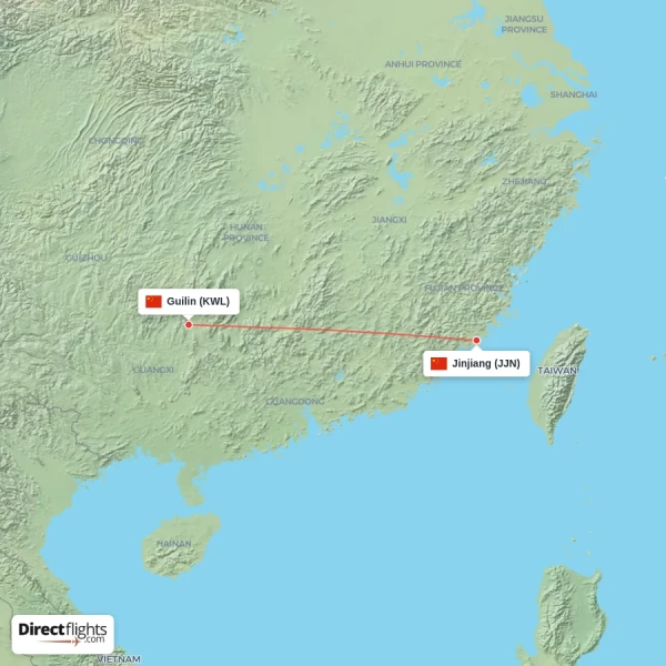 Guilin - Jinjiang direct flight map