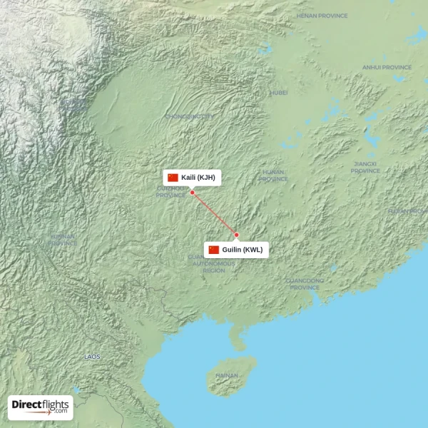 Guilin - Kaili direct flight map