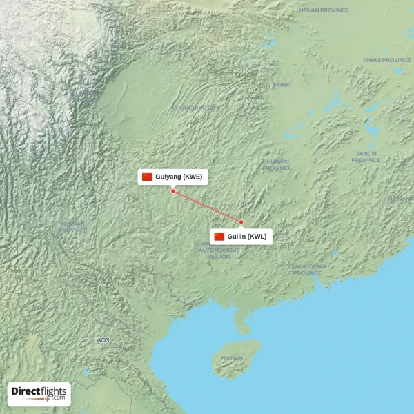Guilin - Guiyang direct flight map