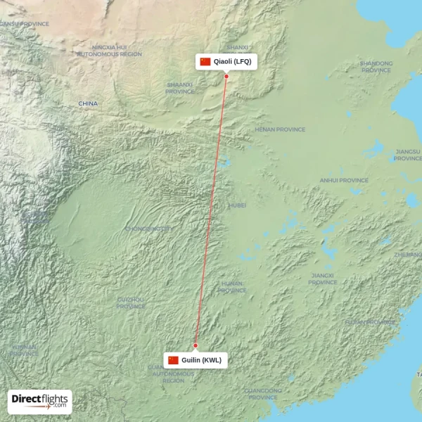 Guilin - Qiaoli direct flight map