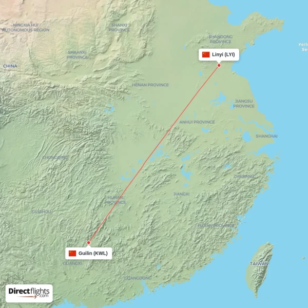 Guilin - Linyi direct flight map