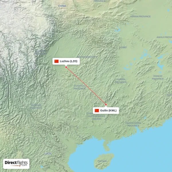 Guilin - Luzhou direct flight map