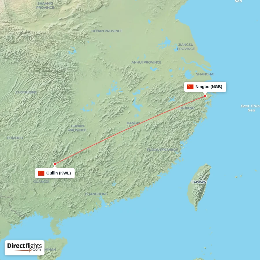 KWL - NGB route map