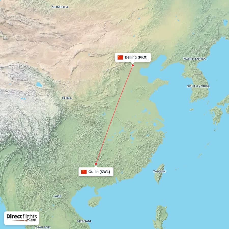 KWL - PKX route map