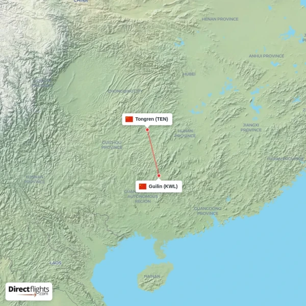 Guilin - Tongren direct flight map