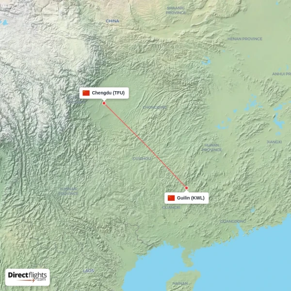 Guilin - Chengdu direct flight map
