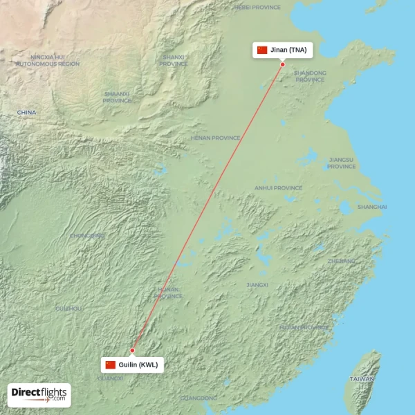 Guilin - Jinan direct flight map
