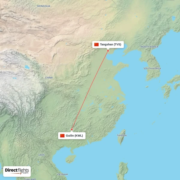 Guilin - Tangshan direct flight map