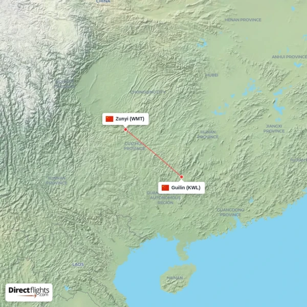 Guilin - Zunyi direct flight map